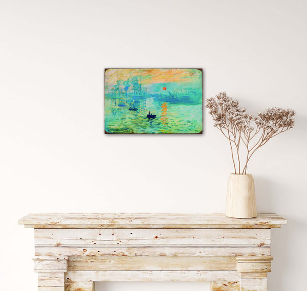 Sunrise Landscape by Monet - Retro Metal Art Decor - Wall Mount or Free Standing on Console Table -  Size is 8'' X 12"