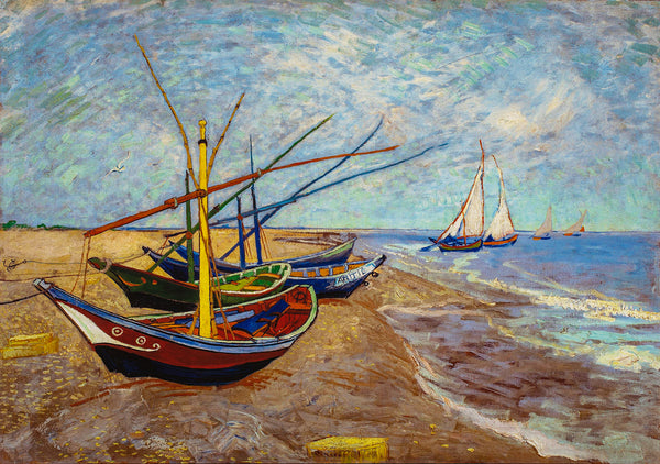 Fishing Boats on the Beach - Painted by Vincent Van Gogh - Circa. 1890. High Quality Canvas Print. Ready to be Framed or Mounted. Available in 3 Sizes - Small - Medium or Large.