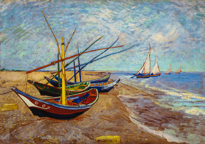 Fishing Boats on the Beach - Painted by Vincent Van Gogh - Circa. 1890. High Quality Polyester Cotton Canvas Print. Ready to be Framed or Mounted. Available in 3 Sizes - Small - Medium or Large.