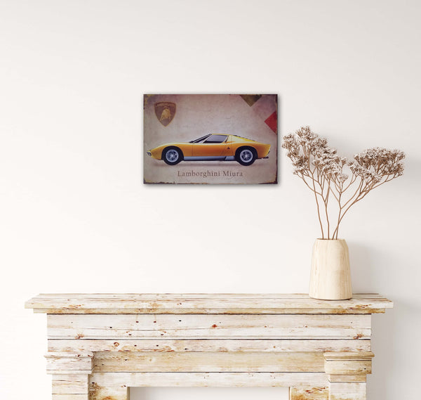 Lamborghini - Retro Metal Art Decor - Wall Mount or Free Standing on Console Table -  Two Sizes - 8'' X 12" & 12" X 16" - No. 50019