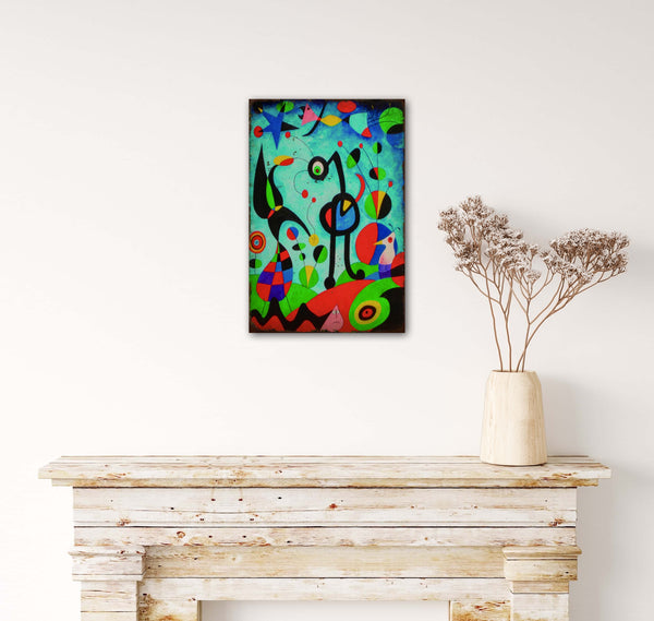 Birds by Miro - Retro Metal Art Decor - Wall Mount or Free Standing on Console Table -  Size is 8'' X 12"