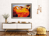 Flaming June - Painted by Frederic Leighton - Circa. 1895. Premium Gold & Silver Patinated Frame. Ready to Hang! Stunning Designer Statement! Available in 3 Sizes - Small - Medium & Large.