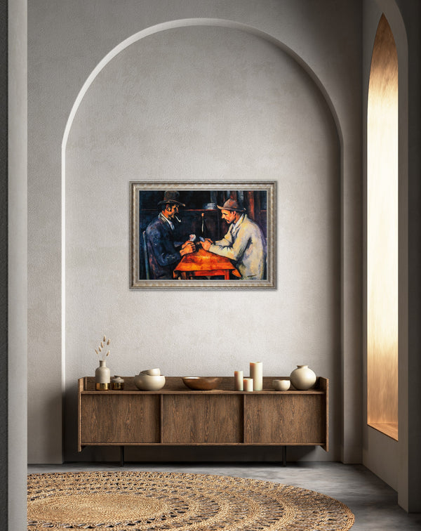 The Card Players - Painted by Paul Cezzane - Circa. 1890. Premium Gold & Silver Patinated Frame. Ready to Hang! Stunning Designer Statement! Available in 3 Sizes - Small - Medium & Large.