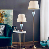 ‘Givenchy’ Sky Blue & Gold Ceramic Floor Lamp