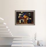 ‘The Three Musicians’ - Painted by Pablo Picasso - Circa. 1921. Premium Gold & Silver Patinated Frame. Ready to Hang! Stunning Designer Statement! Available in 3 Sizes - Small - Medium & Large.