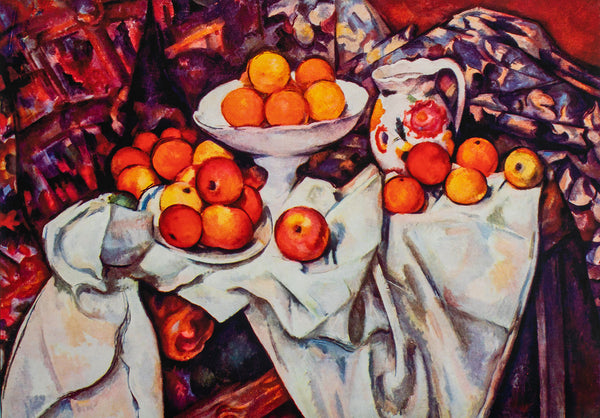 Still Life with Apples and Oranges - Painted by Paul Cezzane - Circa. 1884. High Quality Canvas Print. Ready to be Framed or Mounted. Available in 3 Sizes - Small - Medium or Large.