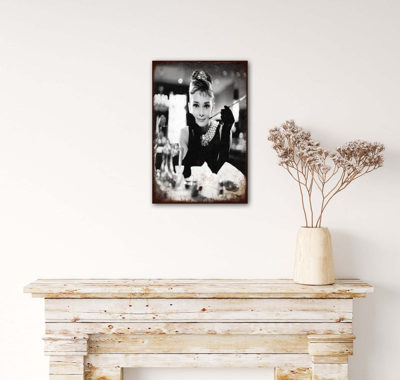 Audrey Hepburn - Retro Metal Art Decor - Wall Mount or Free Standing on Console Table -  Two Sizes - 8'' X 12" & 12" X 16" - No. 40241