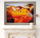 Flaming June - Painted by Frederic Leighton - Circa. 1895. Premium Gold & Silver Patinated Frame. Ready to Hang! Stunning Designer Statement! Available in 3 Sizes - Small - Medium & Large.