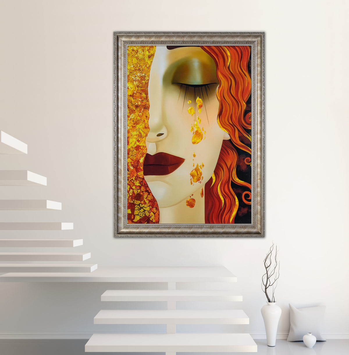 ‘Golden Tears’ - Painted by Gustav Klimt/Marie Zilberman - Circa. 1888. Premium Gold Patinated Frame. Ready to Hang! Stunning Designer Statement! Available in 2 Sizes - Small & Large.
