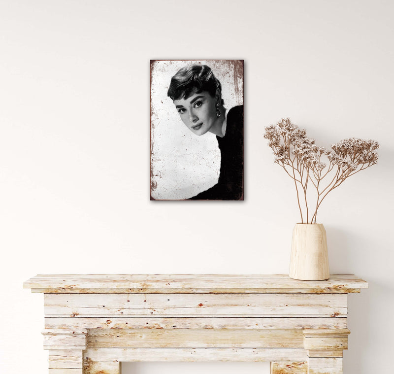 Audrey Hepburn - Retro Metal Art Decor - Wall Mount or Free Standing on Console Table -  Two Sizes - 8'' X 12" & 12" X 16" - No. 40870
