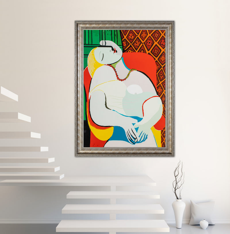 ‘The Dream (Le Reve)’ - Painted by Pablo Picasso - Circa. 1932. Premium Gold & Silver Patinated Frame. Ready to Hang! Stunning Designer Statement! Available in 3 Sizes - Small - Medium & Large.