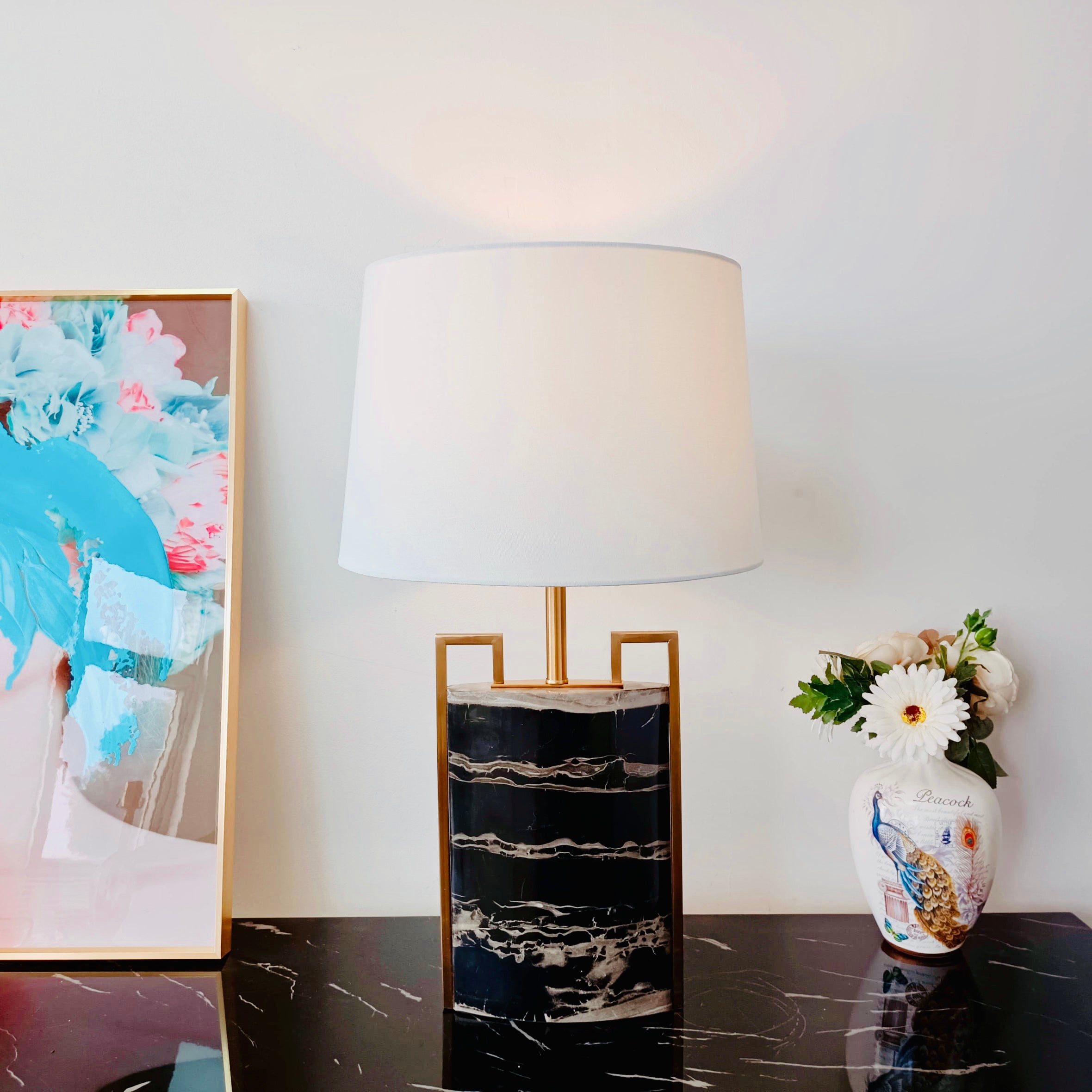 ‘Bertoia’ Black Marble & Gold Brass Table Lamp