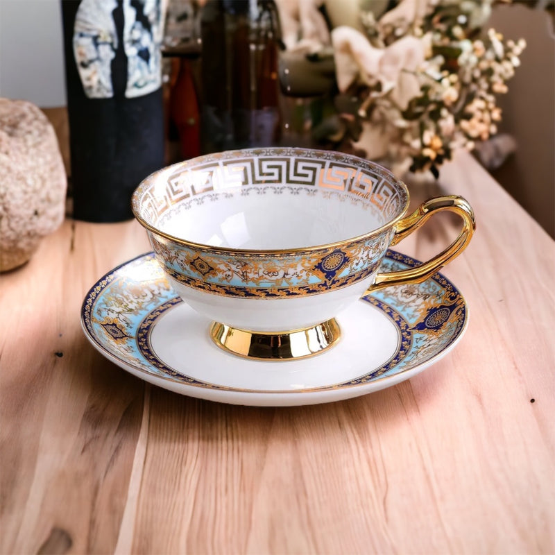 Designer 'Bone China’ Tea/Coffee Cup & Saucer - European Masters Classic Design with Gilded Gold Emphasis.