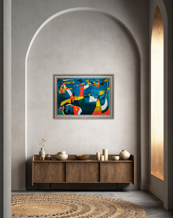 ‘Hirondelle Amour’ - Painted by Joan Miro - Circa. 1933. Premium Gold & Silver Patinated Frame. Ready to Hang! Stunning Designer Statement! Available in 3 Sizes - Small - Medium & Large.