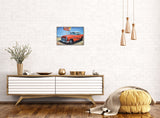 Classic Red Car - Retro Metal Art Decor - Wall Mount or Free Standing on Console Table -  Two Sizes - 8'' X 12" & 12" X 16" - No. 50137