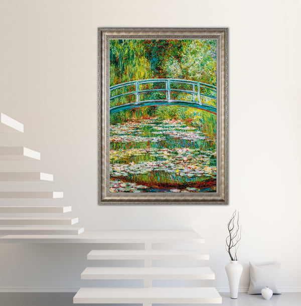 The Japanese Bridge - Painted by Claude Monet - Circa. 1899. Premium Gold & Silver Patinated Frame. Ready to Hang! Stunning Designer Statement! Available in 3 Sizes - Small - Medium & Large.