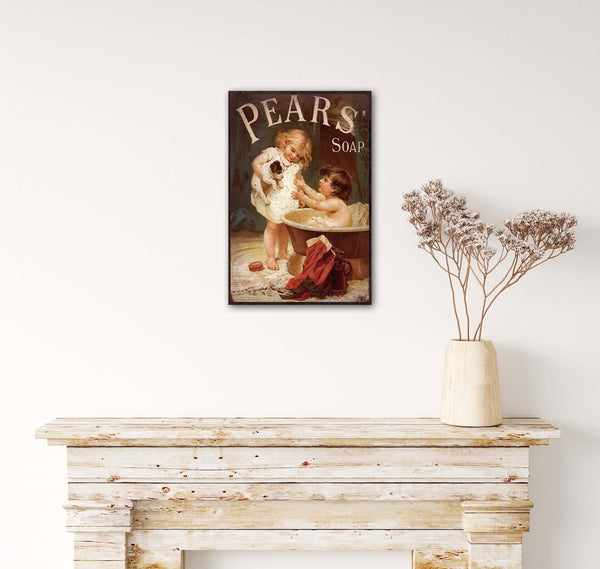 Pears Soap - Retro Metal Art Decor - Wall Mount or Free Standing on Console Table -  Two Sizes - 8'' X 12" & 12" X 16" - No. 40888