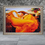 Flaming June - Painted by Frederic Leighton - Circa. 1895. Premium Gold & Silver Patinated Frame. Ready to Hang! Stunning Designer Statement! Available in 3 Sizes - Small - Medium & Large.