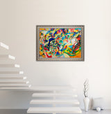 ‘Line Color Block Abstract’ - Painted by Wassily Kandinsky- Circa. 1925. Premium Gold & Silver Patinated Frame. Ready to Hang! Stunning Designer Statement! Available in 3 Sizes - Small - Medium & Large.