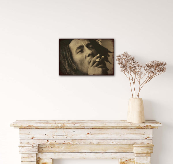 Bob Marley - Retro Metal Art Decor - Wall Mount or Free Standing on Console Table -  Two Sizes - 8'' X 12" & 12" X 16" - No. 40386