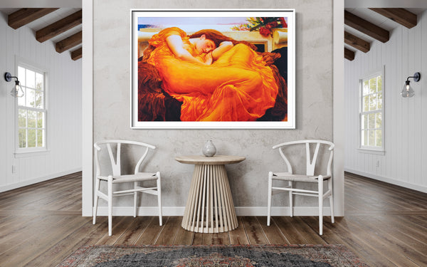 Flaming June - Painted by Frederic Leighton - Circa. 1895. High Quality Canvas Print. Ready to be Framed or Mounted. Available in 3 Sizes - Small - Medium or Large.