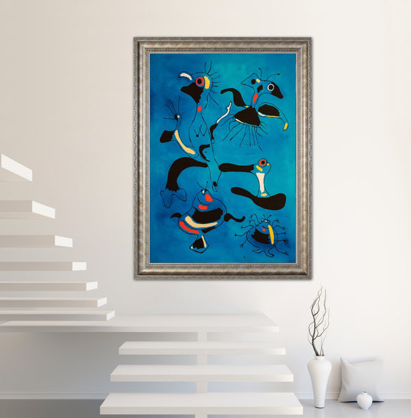 ‘Birds and Insects’ - Painted by Joan Miro - Circa. 1938. Premium Gold & Silver Patinated Frame. Ready to Hang! Stunning Designer Statement! Available in 3 Sizes - Small - Medium & Large.