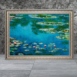 Water Lillies - Painted by Claude Monet - Circa. 1899. Premium Gold & Silver Patinated Frame. Ready to Hang! Stunning Designer Statement! Available in 3 Sizes - Small - Medium & Large.