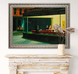‘Nighthawks’ - Painted by Edward Hopper - Circa. 1942. Premium Gold & Silver Patinated Frame. Ready to Hang! Stunning Designer Statement! Available in 3 Sizes - Small - Medium & Large.