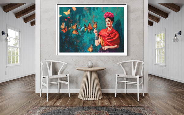 Butterfly - Painted by Frida Kahlo- Circa. 1890. High Quality Canvas Print. Ready to be Framed or Mounted. Available in 3 Sizes - Small - Medium or Large.