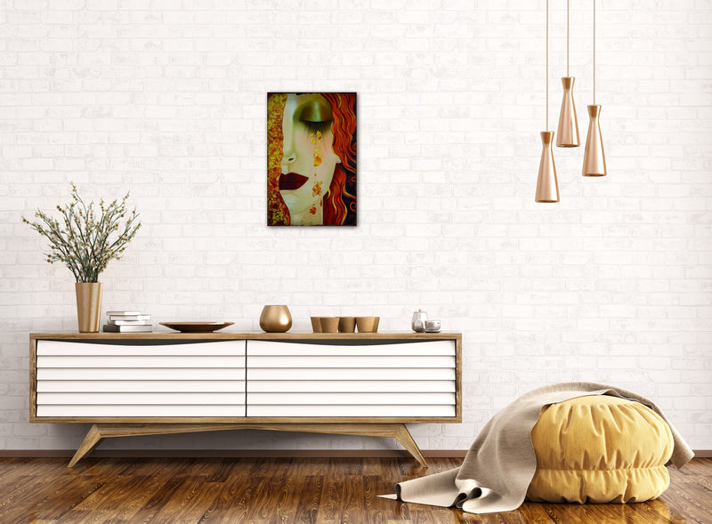 Golden Tear by Klimt - Retro Metal Art Decor - Wall Mount or Free Standing on Console Table -  Size is 8'' X 12"